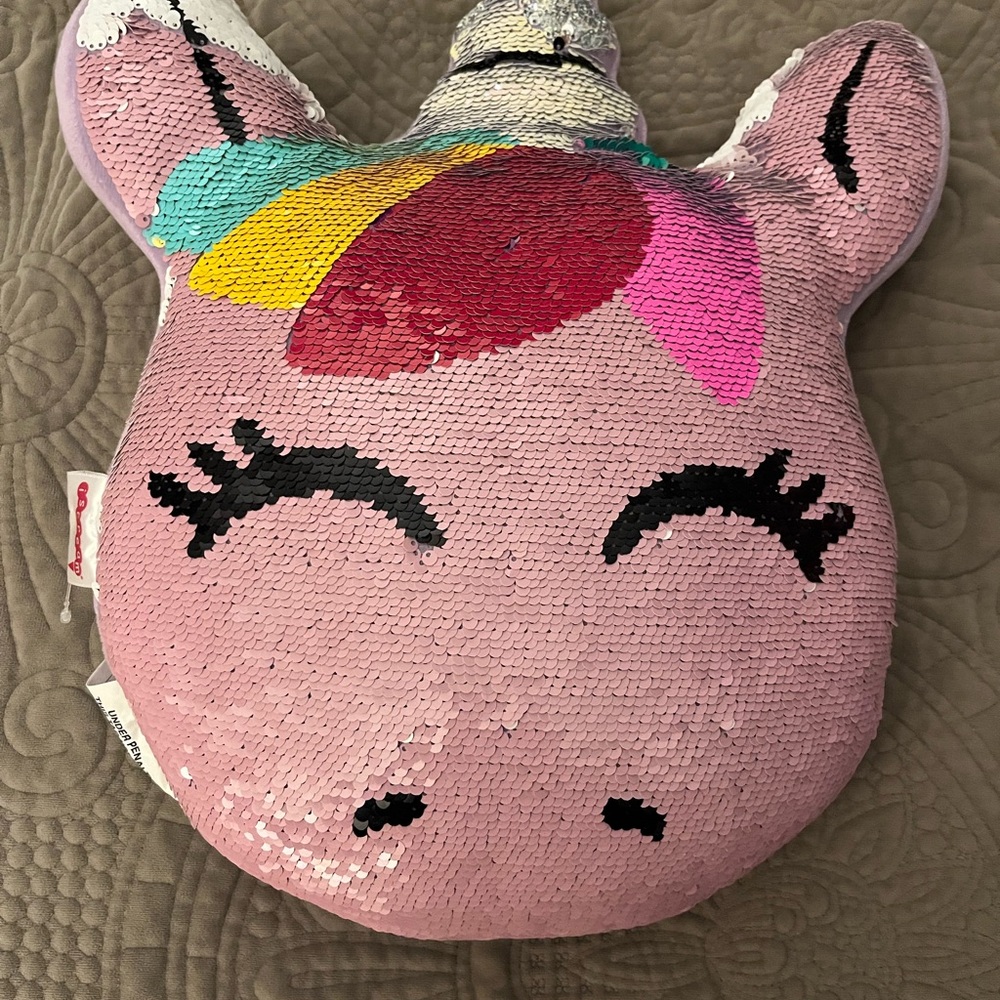 Sequin Unicorn Plush Cushion - Pink